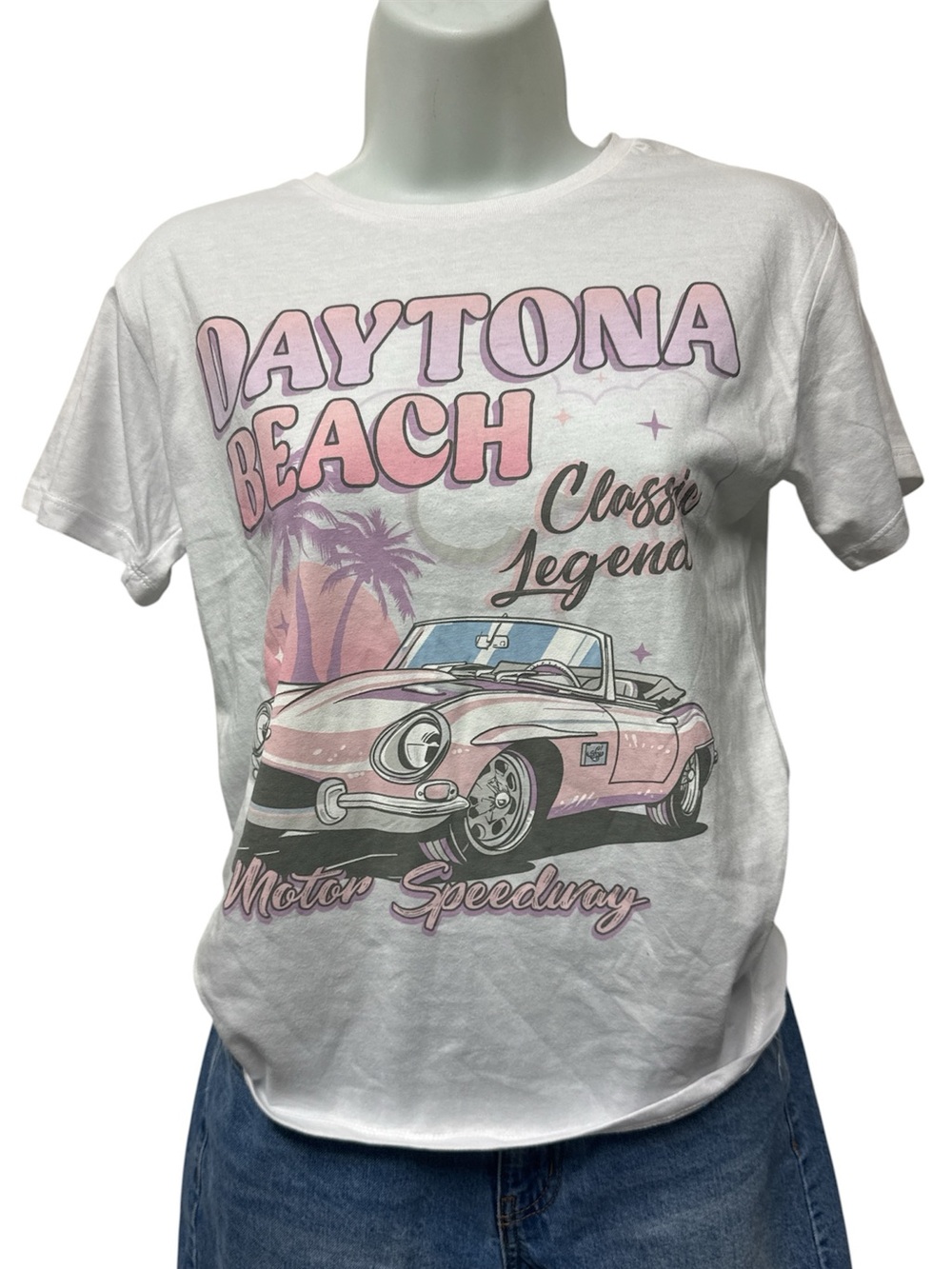 Women/Youth Small Daytona Beach Classic Summer Graphic ShortSleeve Tee WhitePink